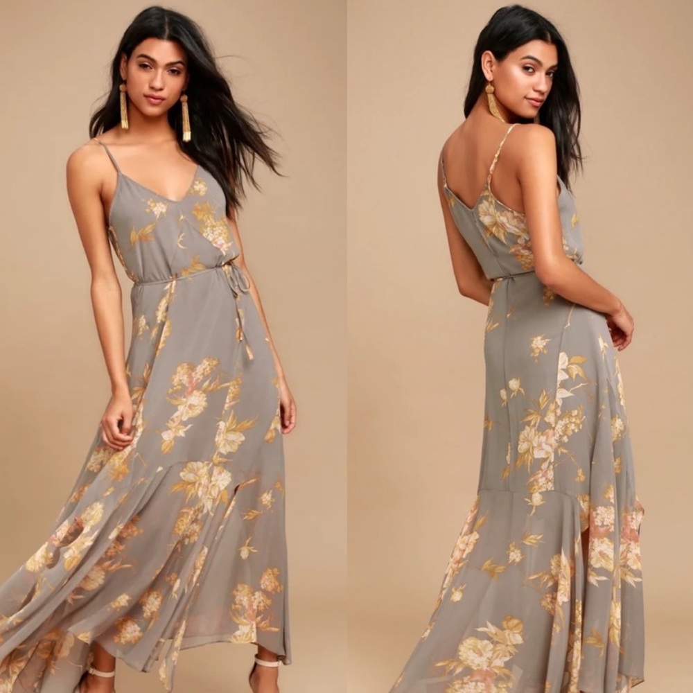 Lulus | Feeling Freesia Grey Floral Print Maxi Dress